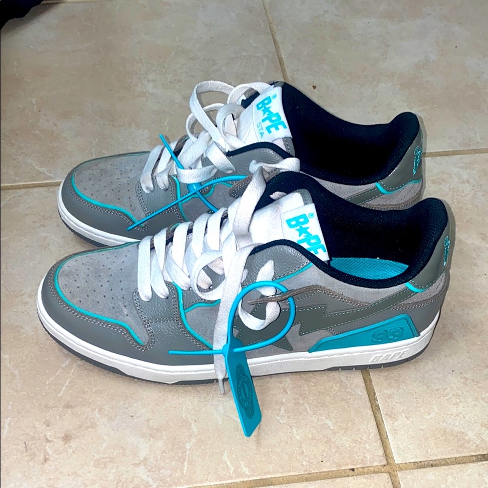 Bape Gray and Aqua Sneakers